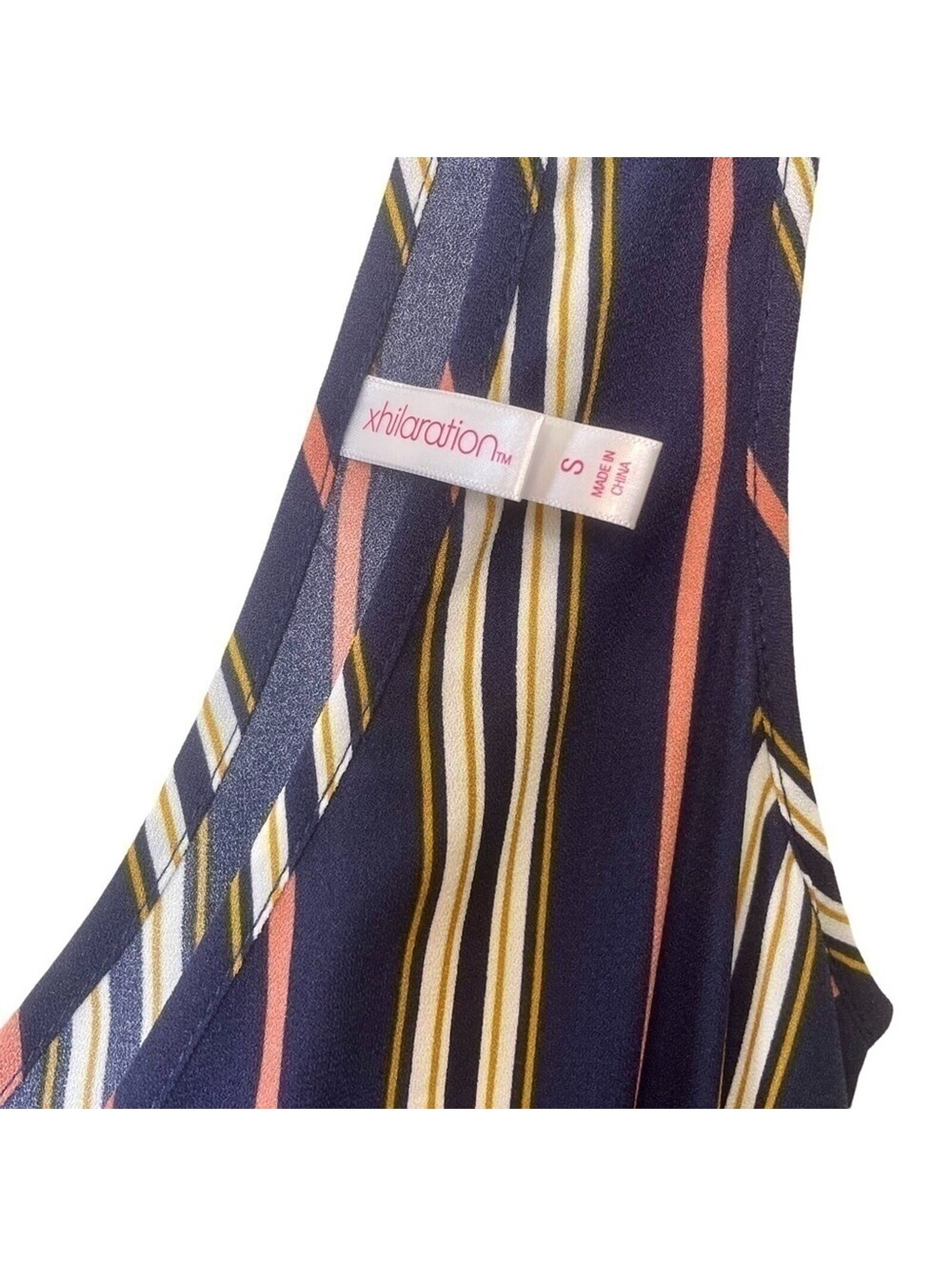 Xhilaration Womens Navy Blue Striped Wide Leg Cropped Jumpsuit Sleeveless Size S - Picture 11 of 13